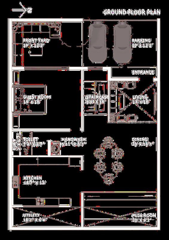 Floor plan 1 of 3 for a four-bedroom villa in Tamil Nadu